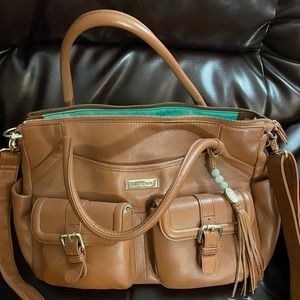 Large Leather Diaper Bag—Lilly & Jade with teal insert